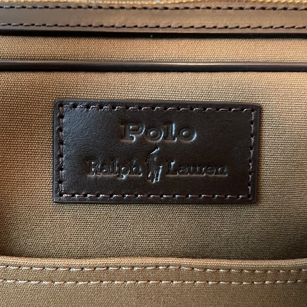 Polo Leather Trim Canvas Briefcase w/Leather ID Tag & Adj. Removeable Strap